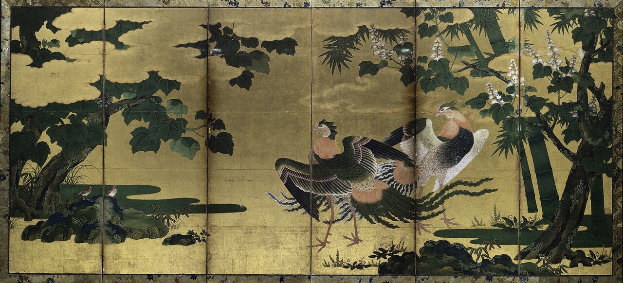 Tosa Mitsuyoshi - Phoenixes and Paulownia - 1986.2.1 - Cleveland Museum of Art