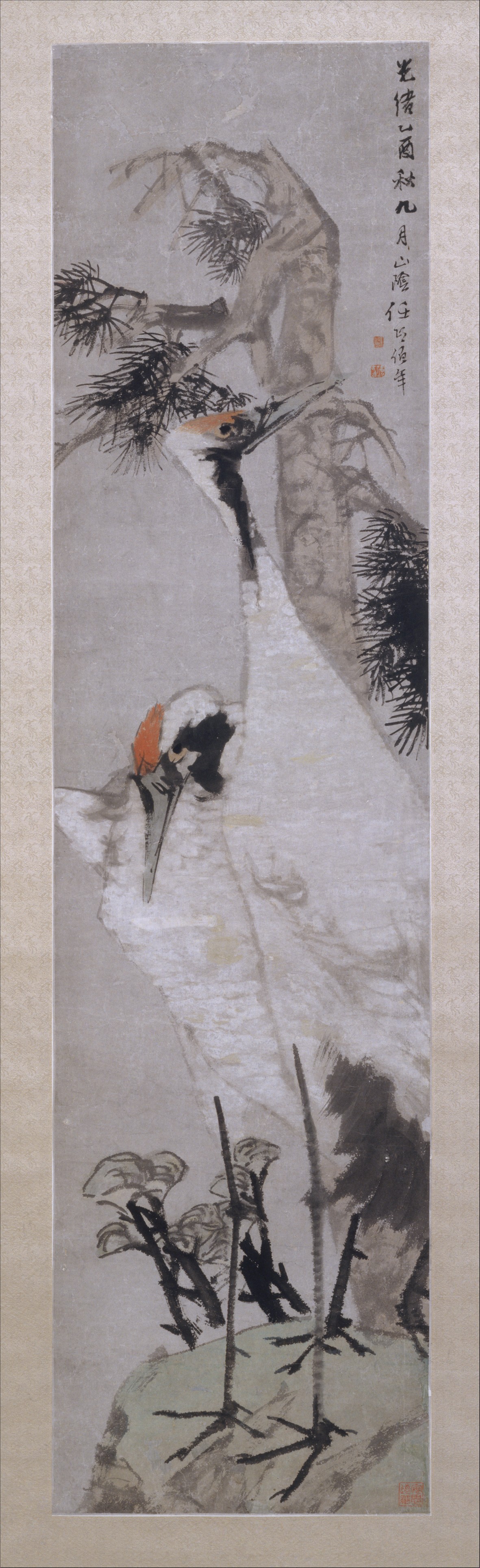 清 任頤 松鶴圖 軸-Cranes, Pine Tree, and Lichen MET DT371469